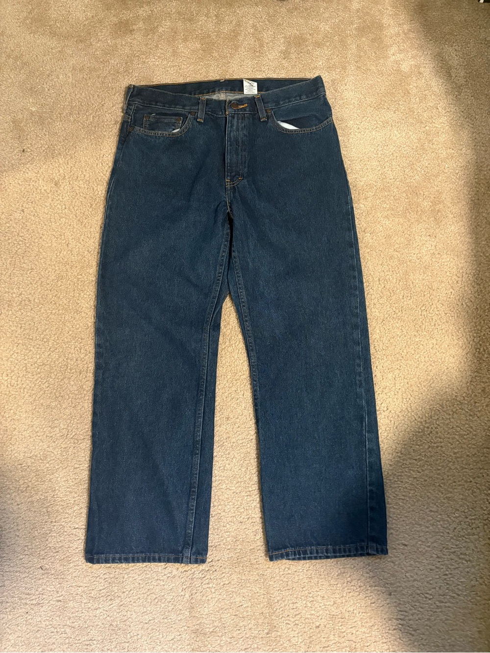 Men's Dark Blue Straight-Leg Jeans - Picture 1 of 5